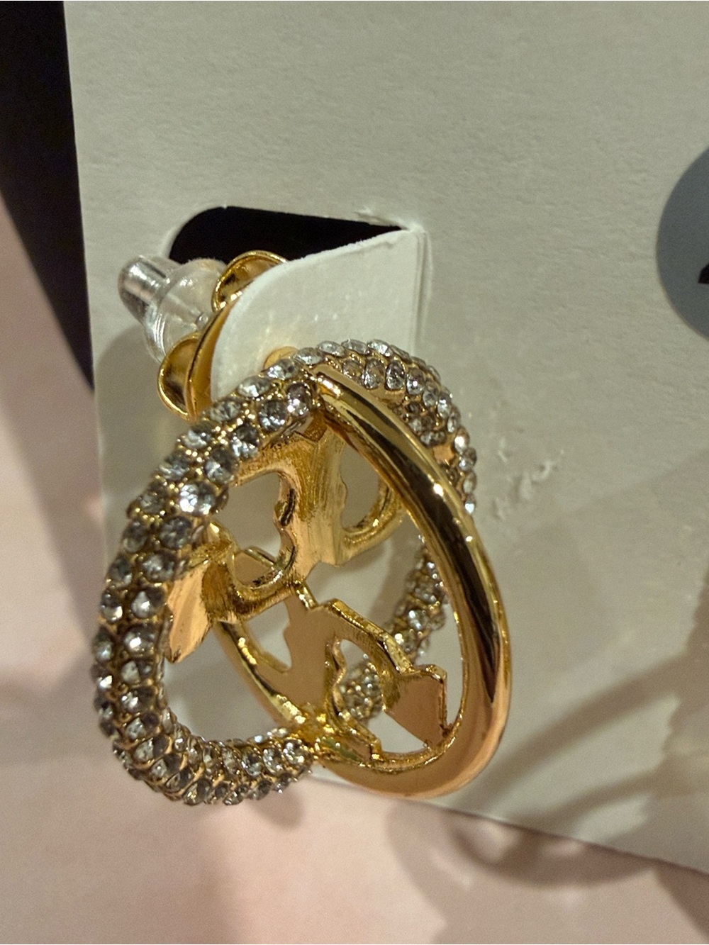 Tory Burch | Gold Plated Logo & Crystal Drop Earrings| Sm/Med - Picture 2 of 4